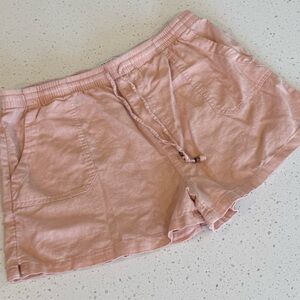 XL Celebrity Pink Shorts Womens Linen Blend Drawstring Elastic Waist Pockets